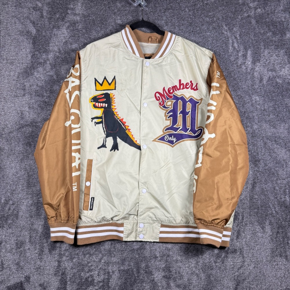 Members Only Jean-Michel Basquiat Varsity Bomber Jacket Tan Brown Large MQ015031
